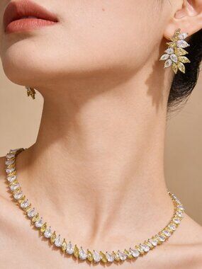 Yellow & Clear Gemstone Necklace and Earrings Set